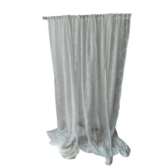 GORGEOUS WHITE EMBROIDERED ON WHITE BOTANICAL TRELLIS WINDOW CURTAINS, 3 PANELS! - Picture 5 of 11